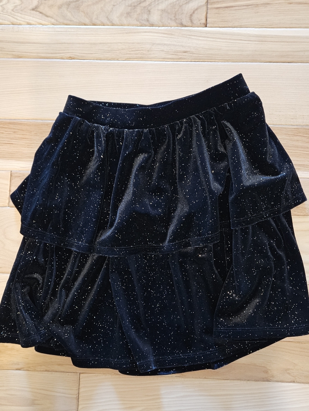 Crewcuts Girls Black Sparkle Tiered Velvet Skirt Size 12